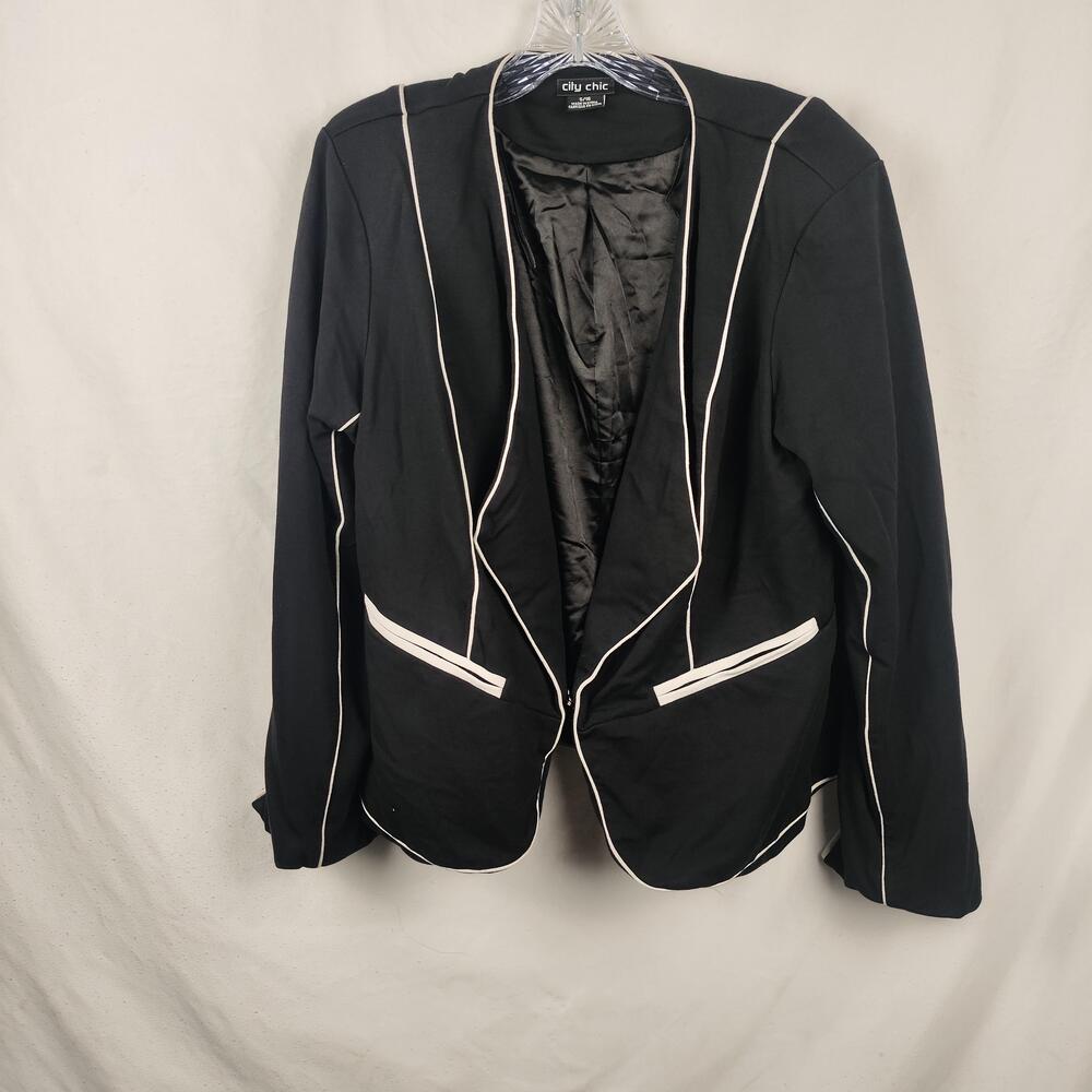 City Chic Blazer Womens S/16 Black Tuxedo Shawl Lapel Contrast Trim Piped Jacket